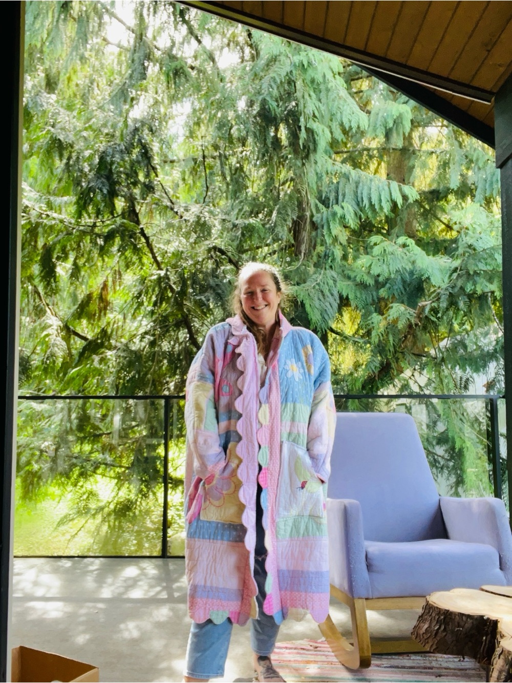 Handmade quilted springtime long jacket OS